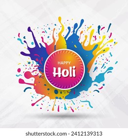 Happy Holi festival text. Indian festival of colors with Colorful splash background. Vector illustration