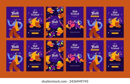 happy holi festival vector social media stories flat design set