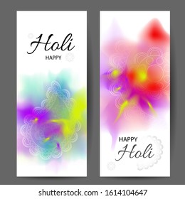 Happy Holi festival vertical banners. Vector illustration.