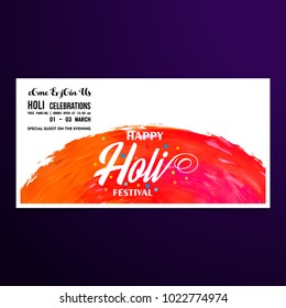 happy holi festival. white holi banner having multi water colors, creative typography and sample text