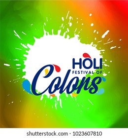 happy holi festival. white color splash with creative typography on colorful background