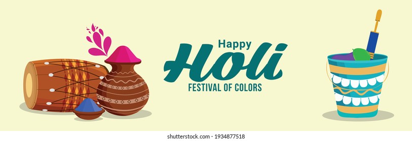 Happy holi flat banner or header