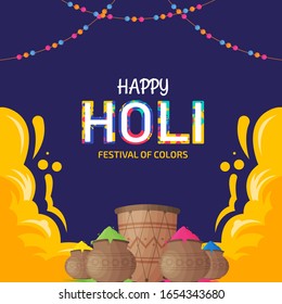 Happy Holi Greeting Banner With Realistic Color