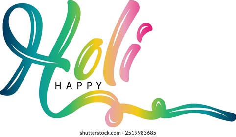 Feliz saludo de Holi con tipografía creativa de Holi, Vector de texto de gradiente de Holi feliz, texto de Holi