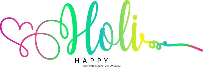 Feliz saludo de Holi con tipografía creativa de Holi, Vector de texto de gradiente de Holi feliz, texto de Holi