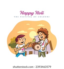 Happy Holi Greeting Design. Colourful background with illustration for festival of colours.