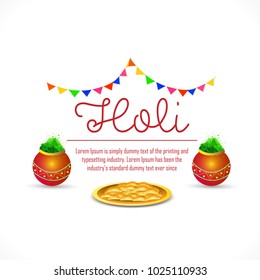 Happy Holi greeting vector background concept design element.