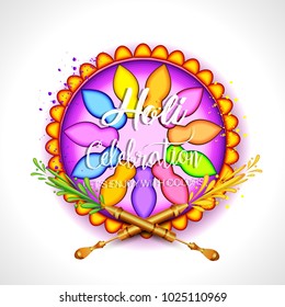 Happy Holi greeting vector background concept design element.