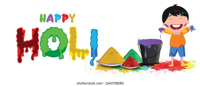 Happy Holi greeting vector background concept design element with colorful Holi text. 