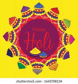 Happy Holi greeting vector background concept design element with colorful Holi text. 