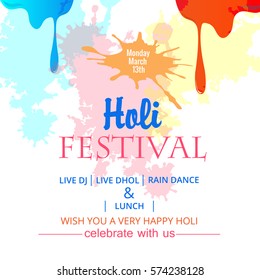Happy Holi greeting vector background concept design element.