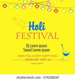 Happy Holi greeting vector background concept design element.
