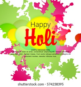 Happy Holi greeting vector background concept design element.