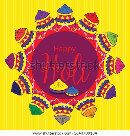 Happy Holi greeting vector background concept design element with colorful Holi text. 