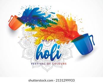 happy holi greetings, indian hindu colourful festival, creative vector elements, water splash, mandala, card design, banner, flyer