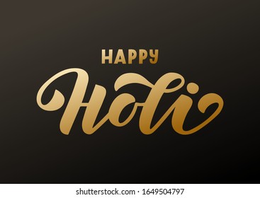 Happy Holi hand drawn lettering. Template for, banner, poster, flyer, greeting card, web design, print design. Vector illustration.