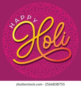 Happy Holi hand drawn lettering greeting card for Indian holiday festival. Holi background with a decorative mandala.