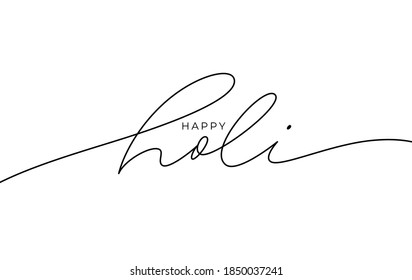 Happy Holi hand drawn vector lettering. Line style modern calligraphy with swooshes. Spring festival of colors vector lettering design. Handwritten pen calligraphy of Happy Holi on white background