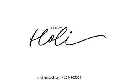 Happy Holi hand drawn vector lettering. Line style modern calligraphy with swooshes. Spring festival of colors vector lettering design. Handwritten pen calligraphy of Happy Holi on white background