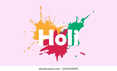 Happy Holi hand lettering text with abstract background with colored dots and festival of colors.