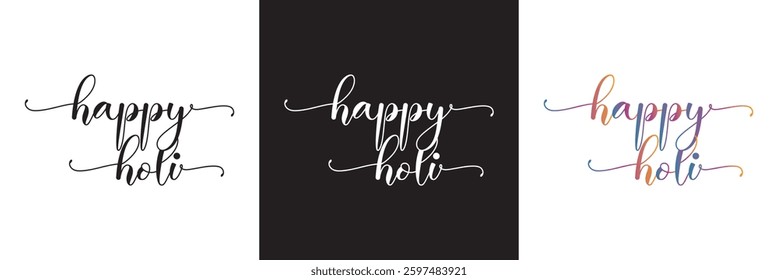 Happy Holi handwritten phrases. Hand lettering, modern brush ink calligraphy. Vector illustration. isolated on white and black background. EPS 10