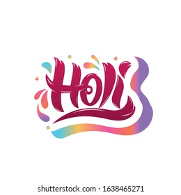 Happy Holi handwritten text. Hand lettering, modern brush ink calligraphy isolated on white background. Indian festival of colors theme. Colorful gradient vector illustration typography design as logo