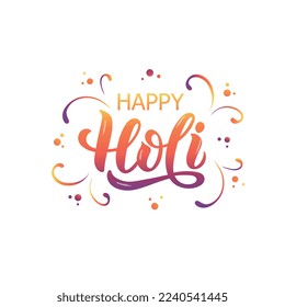 Happy Holi handwritten text. Hand lettering, modern brush ink calligraphy isolated on white background. Indian festival of colors theme. Vector illustration Typography design for greeting card, poster