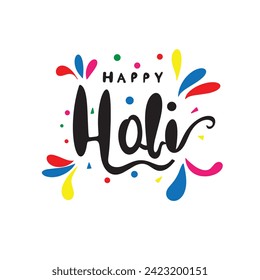 Happy Holi handwritten text. Hand lettering, modern brush ink calligraphy isolated on white background. Indian festival of colors theme. Vector illustration Typography flat design for card, poster