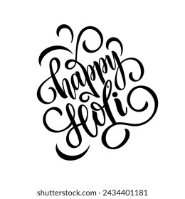 Happy Holi handwritten text. Hand lettering, modern brush ink calligraphy. Indian festival of colors theme. Vector illustration. Typography  design for greeting card, poster, banner, logotype, print