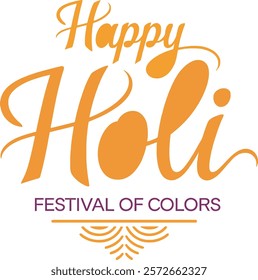 Happy Holi handwritten text. Hand lettering, modern brush ink calligraphy on colorful abstract background. Indian festival of colors theme. Vector illustration Typography design for card, poster