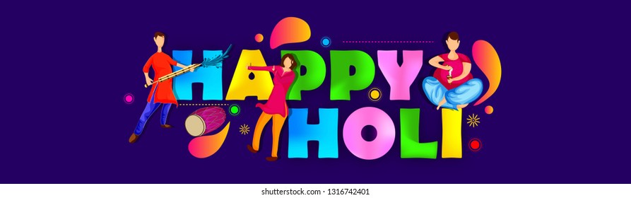 happy Holi , header, footer, banner for Festival of Colors celebration 