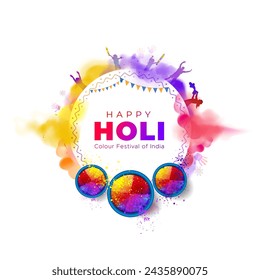 Happy Holi Indian color festival Greeting card template design.