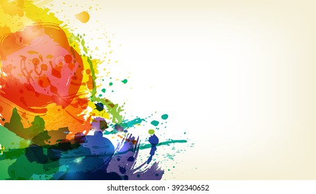 Happy Holi. Indian Fest Party celebration. Spring, festival of colour, splash, paint clouds, powder paint. Watercolor abstract background. Template for creative flyer, banner, business card design.