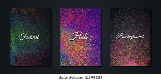 Happy Holi Indian Festival Banner, Colorful gulaal, powder color, party set luxury black card with explosion patterned and crystals multicolors Background, vector illustration vibrant color template