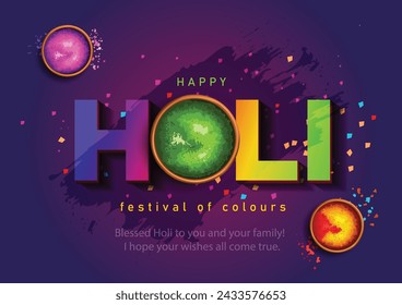 happy Holi. Indian festival with color full pots. abstract vector illustration design.