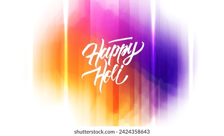 Happy Holi. Indian festival of colors, love and spring. Bright colored blurred festive background with hand lettering for holiday greetings and invitations. Vector illustration.