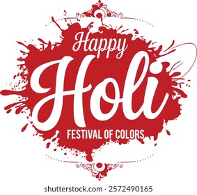 Happy Holi Indian festival of colors flat thin line greeting card banner template. Indian temple. Hindu festival linear minimal modern stroke vector concept. Web, banner, poster, flyer
