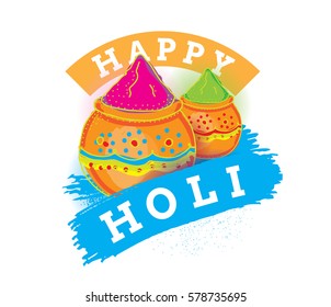 Happy Holi, Indian festival of colors. Typography, colorful logo. Vector background, text design. Usable for banners, greeting cards, flyers and posters, etc