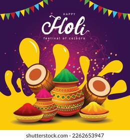 Happy Holi. Indisches Festival mit goldenen und farbigen Elementen. abstraktes Vektorgrafik-Design.