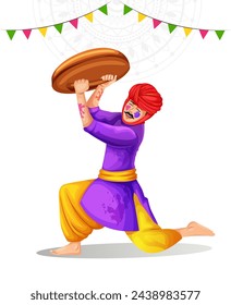 Happy Holi Indian festival. A unique and playful celebration where women playfully hit men with sticks as a ritual. Lathmar Holi celebration vector illustration