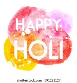 Happy HOLI Indian festival vector illustration. Abstract watercolor and ink splash colorful background. Grunge background for Indian holiday.
