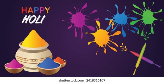 happy holi Indian festivel of color pichkari with colour splash vector poster