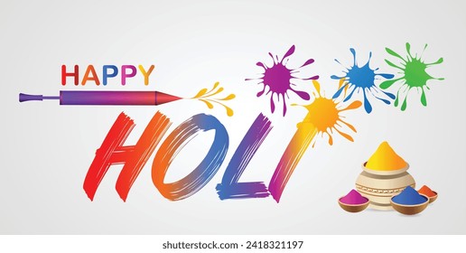 happy holi Indian festivel of color pichkari with colour splash vector poster