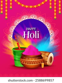 Happy Holi indian fetival of colors celebration Indian Traditional card background. Holi celebration vector illustration design