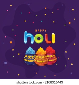 Happy Holi indian hindu festival of colors  greeting hand drawn illustration with water color background with colorful green, blue, red powder , banner, poster, creative, flyer