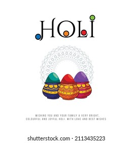 Happy Holi indian hindu festival of colors greeting mandala background with  colorful  yellow, red, blue powder paint  vector banner, poster, creative, flyer  