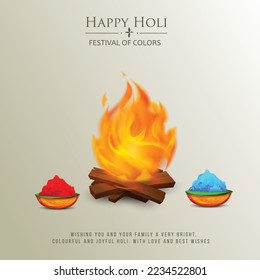 Happy Holi indian hindu festival of colors greeting orange background with colorful green, blue, red powder , banner, poster, creative, flyer
