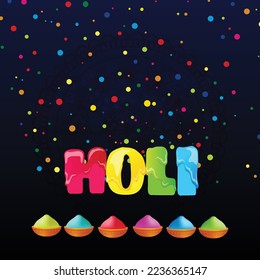 Happy Holi indian hindu festival of colors greeting black background with colorful green, blue, red powder , banner, poster, creative, flyer