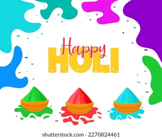 Happy Holi indian hindu festival of white background with colorful powder paint. Vector banner, poster, creative, flyer.