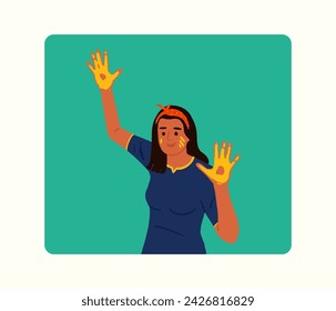 Happy Holi, an Indian young woman celebrating the Holi festival with editable vector hand-drawn illustrations.